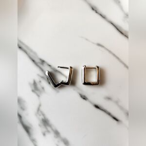 Silver Square Huggie Hoop Earrings